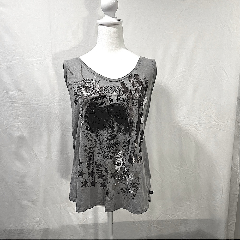 Rock & Republic “Born to Rock” Metallic Tank Top Size Large